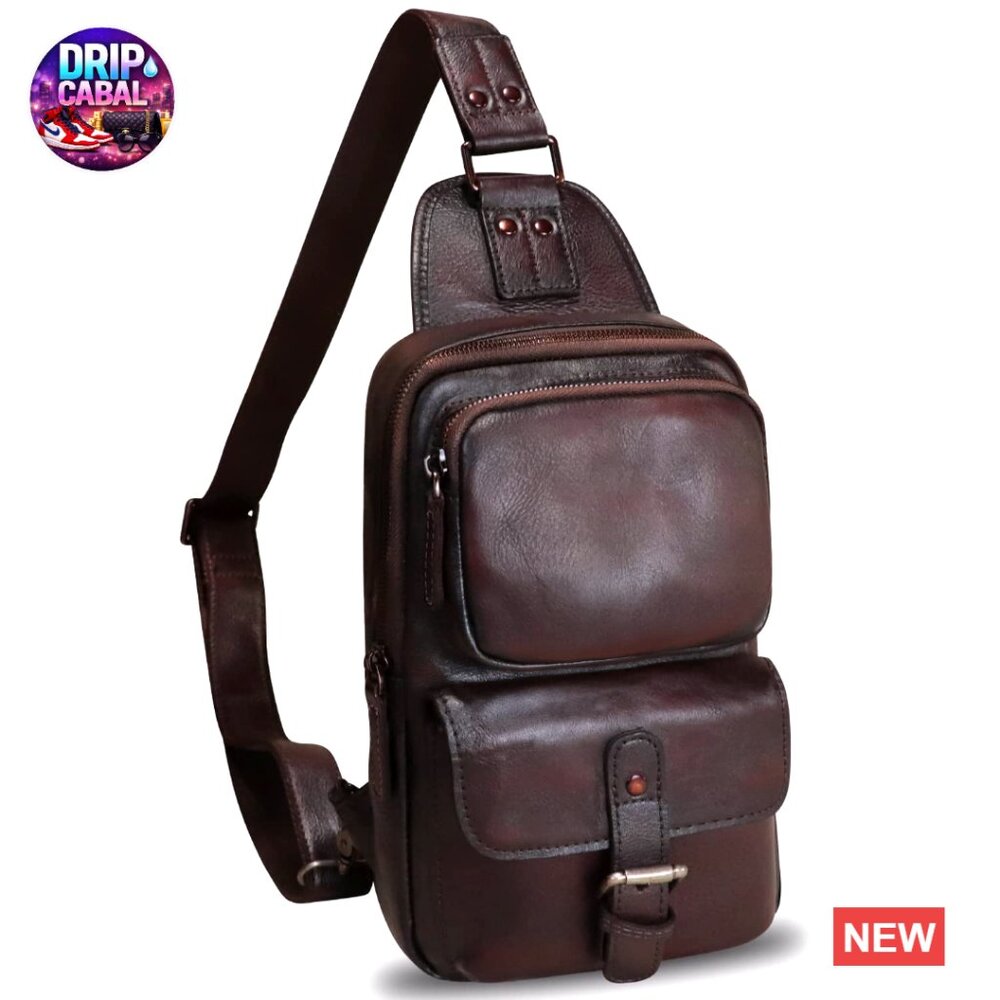 Genuine Leather Crossbody Sling Backpack with Multiple Pockets